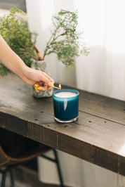 Amber Tonka Bean Bright Endeavors Blue Candle